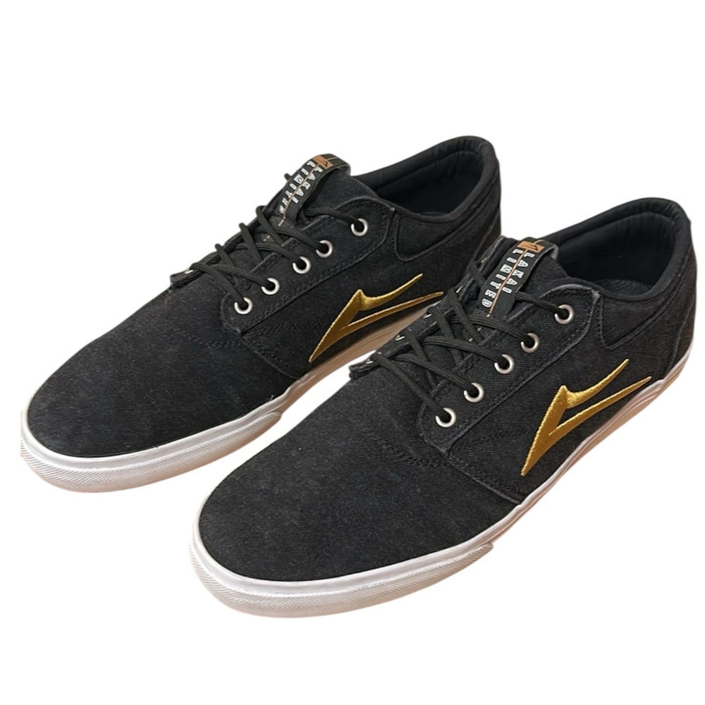 Lakai Limited Griffin Men’s Skate Shoes Black Canvas Gold Stitching Logo Size 13